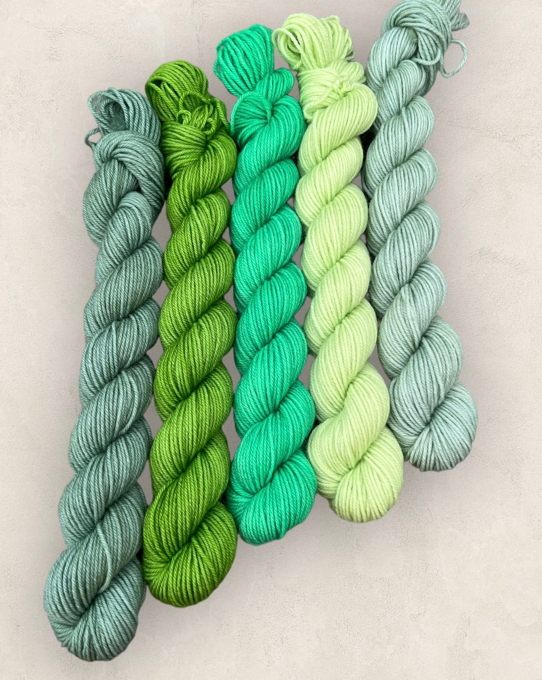 Mini Skeins  5 x 20g  Green Medley 4 Ply - Fingering Weigh image 1