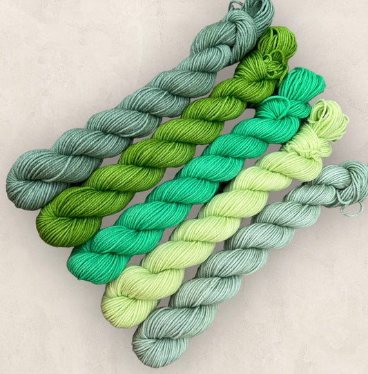 Mini Skeins  5 x 20g  Green Medley 4 Ply - Fingering Weigh image 0