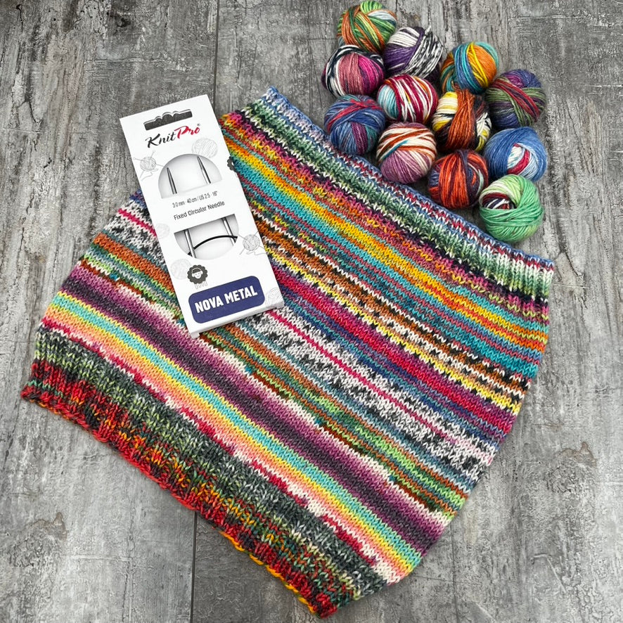 Knitting Kit Scrappy Cowl Neck Warmer - Opal Yarn, Needles and Knitting Pattern