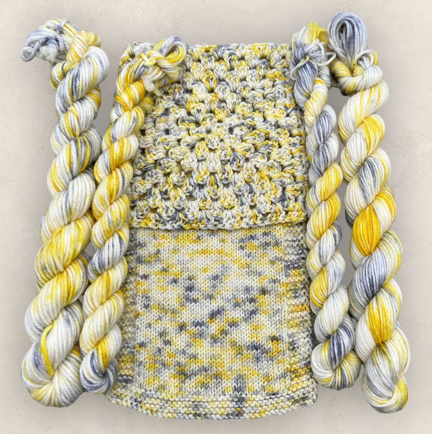 4 Ply, DK Yarn 20g - 10g Mini Skein Yellow Grey  M31 image 1