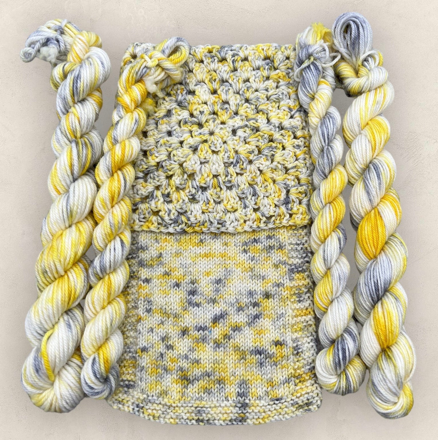 4 Ply, DK Yarn 20g - 10g Mini Skein Yellow Grey  M31 image 1